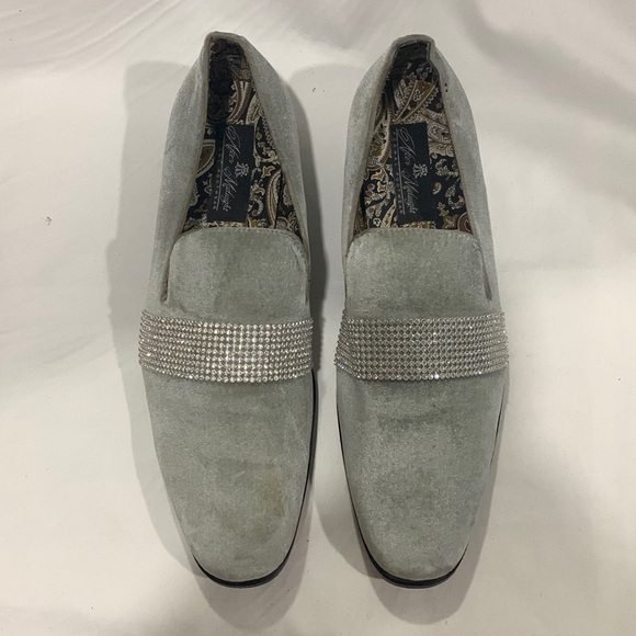 AFTER MIDNIGHT Velvet Silver Crystal Loafers - Picture 2 of 8